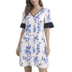 Camilyn Beth Floral Mini Dress Size 6 White‎ Blue Ruffle Sleeve V Neck